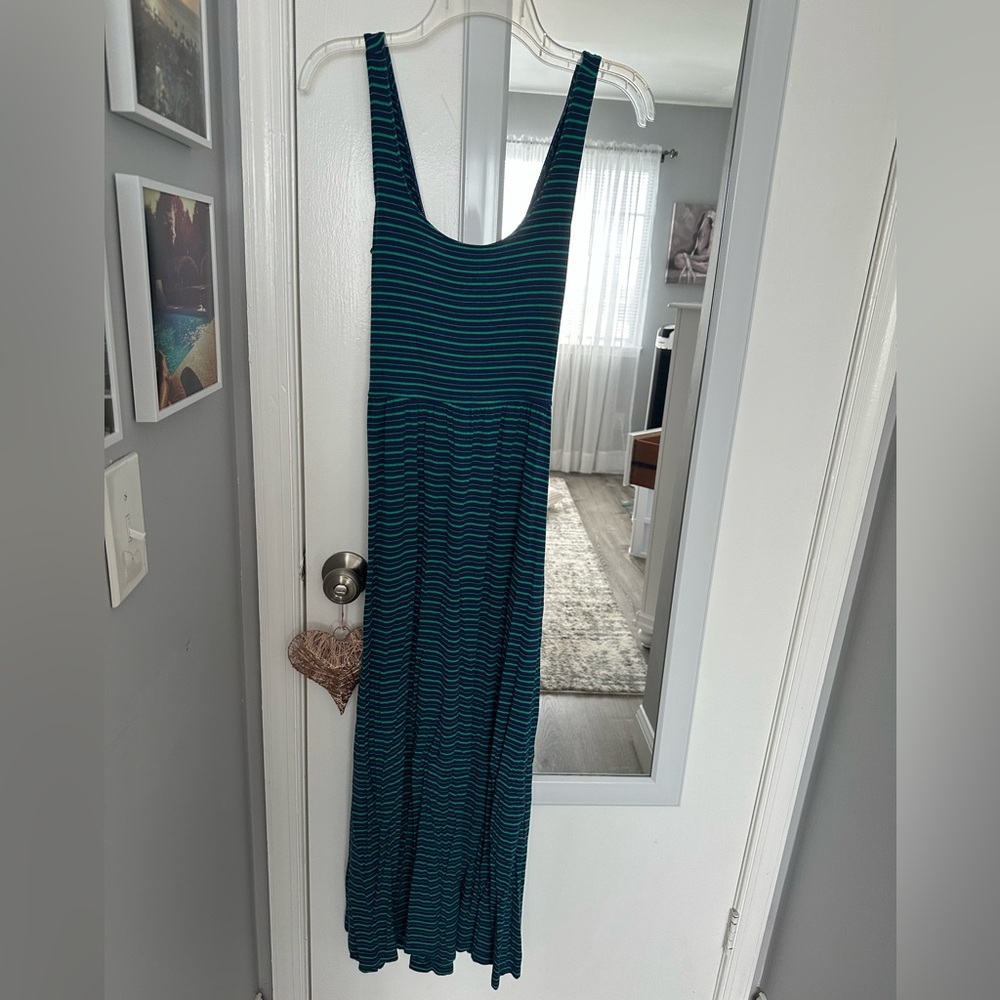 Womens SO Blue & Green Striped Maxi Dress Scoop Neck Sleeveless Size L